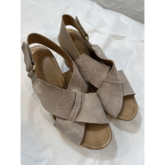 Franco Sarto Taupe Suede Slingback Kicks Platform Cork Sandals 7.5 - Picture 2 of 13